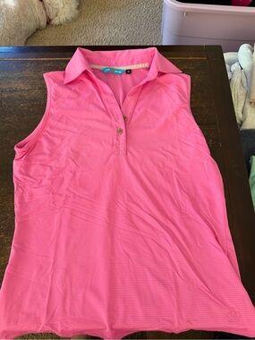 Lizzie Driver Bright Pink Sleeveless Polo Tank